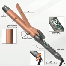 Thirtek 1 1/2 Inch Large Curling Iron With 1.5 Inch Ceramic Tourmaline Barrel, 15 Digital Heat Settings (180°F-450°F) For Fast, Long-Lasting, Smooth Salon Finish, 60-Min Auto Shut-Off, Dual Voltage