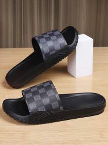New Classic Men's Slippers, Dual-Color Plaid Pattern, Soft & Comfortable, Anti-Slip Sole, Suitable For Indoor, Bathroom, Beach, Quick-Dry, Thick-Soled, Anti-Odor EVA Men Slide Sandals