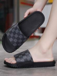 New Classic Men's Slippers, Dual-Color Plaid Pattern, Soft & Comfortable, Anti-Slip Sole, Suitable For Indoor, Bathroom, Beach, Quick-Dry, Thick-Soled, Anti-Odor EVA Men Slide Sandals