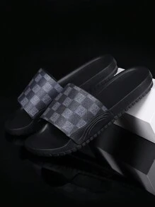 New Classic Men's Slippers, Dual-Color Plaid Pattern, Soft & Comfortable, Anti-Slip Sole, Suitable For Indoor, Bathroom, Beach, Quick-Dry, Thick-Soled, Anti-Odor EVA Men Slide Sandals
