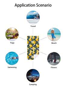 1pc Lemon Fruit Printed Ultra-Fine Fiber Absorbent Swim/Beach/Bath Towel, Suitable For Vacation, Travel, OutdoorSummer Travel,Vacation Holiday Bathroom Decor Beach Essentials - Multicolor - View 6