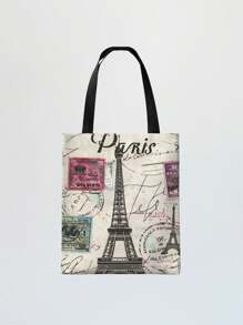 1 Stück Damen Schultertasche mit Paris Eiffel Turm Motiv, große Kapazität Polyester Shopper, lässige Umhängetasche für den täglichen Gebrauch, Supermarkt Einkaufen, tolles Geschenk, künstlerischer Stil Schultasche & Büchertasche für Frauen oder Studenten, perfekt für Bücher, Einkaufen, Rückkehr zur Schule und mehr