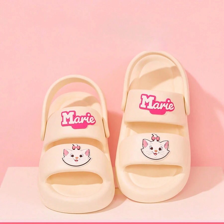 Miniso 迪士尼玛丽猫粉色家居拖鞋,女士速干拖鞋,时尚百搭户外凉鞋,厚底沙滩凉鞋,轻便透气舒适不闷热 - 白色 - 查看 1