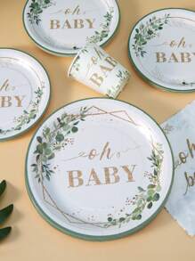 1 Set Of 25pcs Green Plant Disposable Tableware Including Paper Plates, Napkins And Cups, Suitable For Parties, Birthdays, Family Picnics