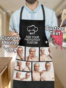 1pc Custom Apron With Photo And Text, Gifts For Dad, Personalized Photo Apron, Personalized Mother's Day Gift Waterproof Apron, Customized Funny Picture Chef Cooking Kitchen Apron, Customize Photo, Logo, Picture, Text, Chef Cook Apron, Ideal Gift For Valentine's Day, Father's Day, Mother's Day Birthdays, Anniversaries, Unique Gift For Women, Chef, Mom, Dad, Husband, Girlfriend, Boyfriend, Weddings, Christmas, Gift For Him, Gift For Her