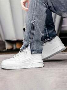 Tenis Casual para hombre Blanco Zapatos Blancos de hombre Zapatillas Para Zapatos de Tenis Para Mujer, Cómodos Zapatos de Plataforma Casuales para hombre, Zapatillas de Deporte de PU Dama Ligero Cómodo Para Viaje, Escuela, Deportivo,Zapatos deportivos para hombres, zapatos negros de punto, malla transpirable, suela suave, livianos, adecuados para ejercicio al aire y correr casual - Blanco - Ver 3