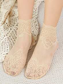 5 Pairs Women's Summer Thin Lace Invisible Socks Silicone Non-Slip No Show Low Cut Socks (Without Cardboard)