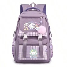 Mochila ligera de Cinnamon Dog de Sanrio - Bolso de mujer de gran capacidad con estampado de dibujos animados, de múltiples capas y usos, de nailon, color rosa brillante con patrón de animal, cierre con cremallera, lavable a máquina - Adecuado para la escuela, uso al aire libre y viajes