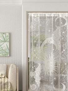 1pc Fresh Simple Sun & Moon Lace Partition Curtain, Half Curtain For Window Divider Gifts Birthday Graduation