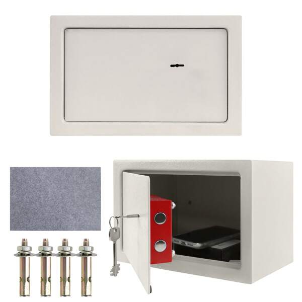 XMTECH Tresor Safe Möbeltresor mit Doppelbartschloss 2 Schlüssel, Safe Geldschrank Boden-Wandtresor Wandsafe inkl. Befestigungsmateria