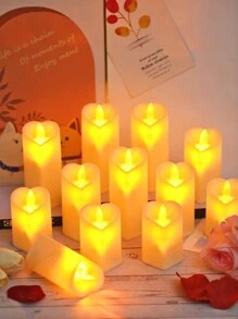 1 pièce Bougie électronique en forme de cœur, bougie électronique sans flamme réaliste alimentée par pile