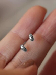 1 对 S925 银镀 14K 金简约光滑椭圆形迷你珠耳钉 适合女孩