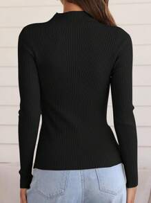 SANOPY Women's 2024 Fall Winter Long Sleeve Turtleneck T-Shirt Ribbed Knit Sweater Slim Fit Basic Casual T-Shirt Tops - 黑色 - 查看 5