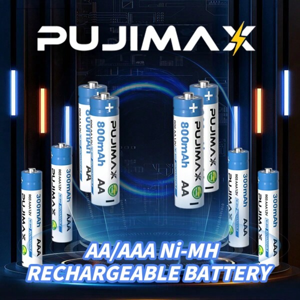 PUJIMAX 1.2V AAA 300mAh und AA 800mAh Ni-MH wiederaufladbare Batterien, hochleistungsfähig, stabile Spannung für bestimmte Drohnen, Taschenlampen, Spielzeug, Radios, Fernbedienungen, Alarme, Türglocken, Gasherde - (Ni-MH Batterieladegerät erforderlich)