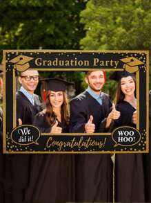 Creative Graduation Black & Gold Paper Photo Frame, Graduation Photo Stand, DIY Selfie Frame, Graduation Party Decorations, Party Gifts