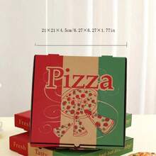 5 piezas de cajas de pizza cuadradas desechables de papel con tapas abatibles - Envases para llevar de cartón corrugado, adecuados para restaurantes, picnics y festivales