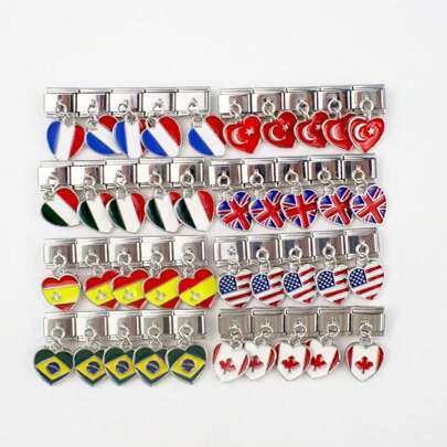 1pc Italy Style Stainless Steel Flags Of The United States, United Kingdom, France, And Italy Charm Bracelet Component Cute And Detachable Suitable For DIY Making