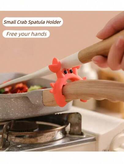 1pc Silicone Spatula Holder, Crab Shaped Kitchen Stove Splash Guard Ladle Stand, Cooking Utensil Organizer Rack, Movable Pot/Ladle Shelf, Suitable For Most Pots & Ladles