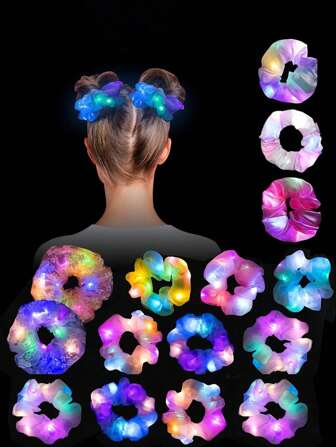10pcs LED Luminous Hair Scrunchies, Satin Elastic Hair Bands For Women, Christmas Glow Party Supplies (1/10pcs), Mother's Day Decor, Gift For Mom
