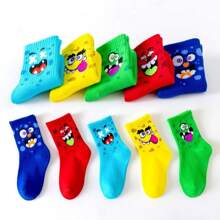 5 或 10 双男孩卡通脸、有趣表情设计袜子、儿童可爱怪物运动袜，适合学生和户外，柔软、透气、四季袜子，很棒的生日和节日礼物 - 彩色 - 查看 9