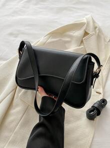 Bolso cuadrado minimalista con solapa, bolso debajo del brazo de unicolor simple, bolso de textura de PU, bolso versátil de moda