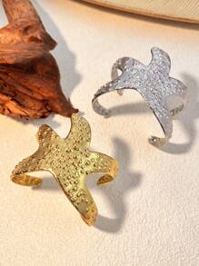 1pc 18K Gold Plated Stainless Steel Starfish Design Exaggerated Open Bangle Bracelet, Fashionable High-End Jewelry Accessory, Valentine's Day Gift,Mom,Mother,Mother's Day,Gift
