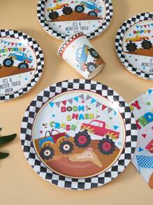 100/75/25/10pcs Mountain Bike Disposable Plates Napkins Cups, Mountain Bike Plates Napkins And Cups Party Supplies, Suitable For 25 Guests, Disposable Paper Plates Party Tableware Suitable For Birthday Party Family Picnic - Multicolor - View 5