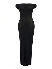 Off-Shoulder Glitter Fitted Bodycon Party Dress, Wedding Guest Cocktail Dress