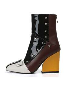 Women's Ankle Booties Chunky Heel  Square Toe Short Boots Pull On Biker Boot Back Zipper Gogo Boots Fashion Fall Bootie - màu đen - Xem 5