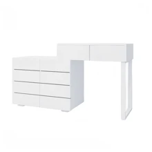 54'' White Vanity Dressers With Extended Desktop And 10 Drawer, Modern Dresser Desk With Smooth Metal Railing And Handleless Design, Wood Storage Dresser Desk Combo Bedroom Storage Organizer Furniture For Closet,Living Room,Entryway - White - View 4