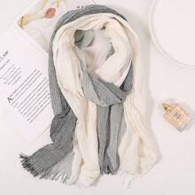 Soft Winter Men Scarf Cotton Linen Yarn-Dyed Long Shawl Bufanda - Blue - View 3