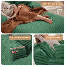 LUCKHAO 49.2" Oversized Chaise Lounge Chair, Comfy Corduroy Fabric Single Sofa Chair, Upholstered Reading Lounge Chair With Pillows For Living Room Or Bedroom, Frameless Design, Dark Grey - 綠色 - 查看 4