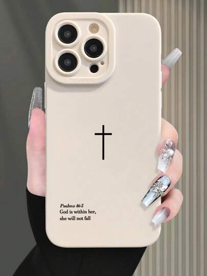 Cross Design Beige Minimalist Shock-Resistant Thick Phone Case Cover, Compatible With Iphone 16/16Pro/16ProMax/16Plus, IPhone15 XR/7/8, IPhone15ProMax, IPhone13ProMax/14ProMax, 13/14/11/12P/14, A134G/A22/A21S/A514G/A52/S22Ultra, Redmi 10/Note11 4G/11Lite, A53/A14/A23/S23Ultra/S24, TPU Soft Shell Waterproof Anti-Fall Scratch Resistant