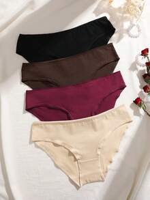 4pcs/Set Cotton Low Waist Women's Briefs, Comfortable & Soft, Everyday Underwear, Spring/Summer - Multicolor - View 3
