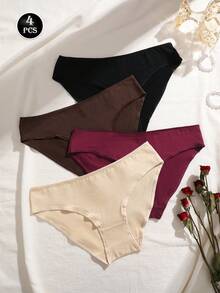 4pcs/Set Cotton Low Waist Women's Briefs, Comfortable & Soft, Everyday Underwear, Spring/Summer - Multicolor - View 1