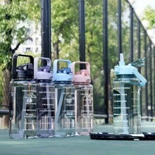 2L Portable Water Bottle Large Capacity Plastic Straw Water Cup Drink Bottle With Time Marker For Outdoor Sports Fitness
