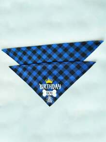 Pet Birthday Triangle Scarf Checkered Printed Dog Bandanas Crown Boy And Girl Happy Birthday Dog Scarf