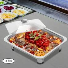 Food Plate Server Chafing Dish Serving Tray 4PCS Buffet Dish Trays - Silver - View 7