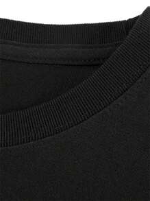 One Piece, 100% Cotton, Cool And Versatile Exquisite Letter Pattern T-Shirt, Men's Short Sleeved Printed T-Shirt, Round Neck High Street Pure Cotton Short Sleeved T-Shirt, Fashionable And T-Shirt, Holiday Gift - Black - View 3