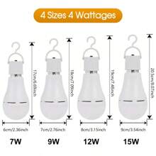 可充电灯泡电池供电备用灯泡，1200mAh 7-15W 6000K LED 灯泡，适用于家庭停电露营飓风（E26，带便携式挂钩）-1 个装