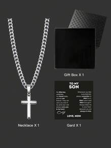 CCO To My Son Smooth Cross Pendant Necklace With Cuban Chain, Men Jewelry Gift
