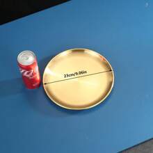 1pc, Dinner Plate, Stainless Steel Food Serving Tray, Large Round Tray Platter For Barbecue Cake Salad Dish For Home Restaurant