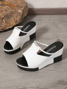 2026 Summer New Wedge Thick Bottom Women's Sandals, Slip-On Versatile Outdoor Sandals, Fashion Casual High Heel Sandals, Women's Sandals, Women's Shoes, College Student Shoes, Casual Holiday Beach Slippers - White - View 6