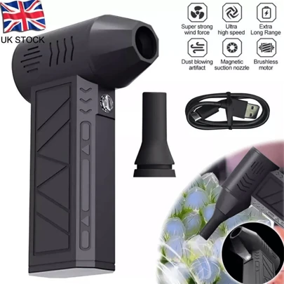 Jet Dry Mini Blower 130,000 RPM Portable Air Blower Super Jet Fan Turbo Black UK Tools Suitable For Carbon Fire Blowing, Industrial Dust Blowing, S.Moke Blowing, Keyboard Cleaning