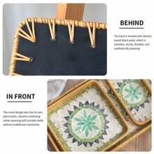 1 pieza Bandeja/Organizador cuadrada multiusos de ratán tejida a mano en estilo bohemio, adecuada para restaurante/picnic al aire libre, almacenamiento en el hogar, decoración de bodas, plato de frutas