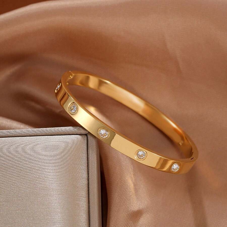 18K Titanium Steel Ten Diamond Bracelet, Sophisticated, Elegant And Simple - 金色 - 查看 1