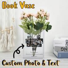 1PC定制书形花瓶私人照片定制图片文字简约时尚家居装饰摆件优雅大气个性亚克力花瓶适合居家场景爱情礼物 - 彩色 - 查看 2