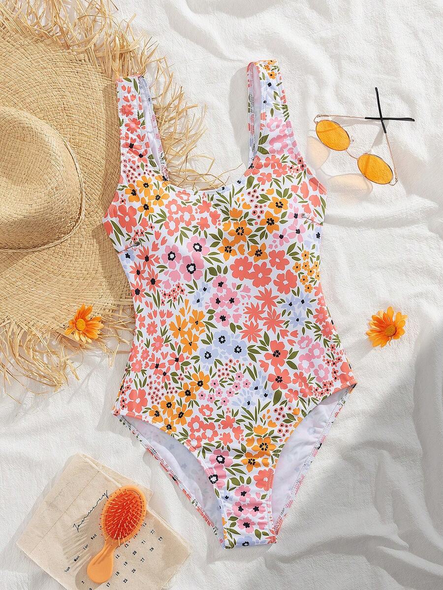 Floral Print Stylish Sexy One-Piece Swimsuit For Women, For Summer Beach Vacation