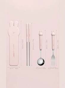 1 bộ dao kéo cầm tay bằng thép không gỉ, thiết kế tay cầm hình thỏ hoạt hình sáng tạo, bộ 3/2 đũa thìa nĩa cho học sinh và trẻ em, đồ dùng học tập - Nhiều màu - Xem 2