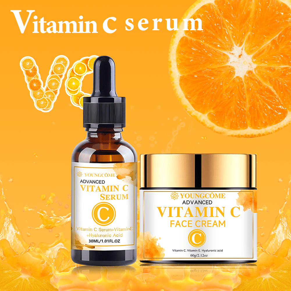 30ml + 60g Vitamin C Face Cream & Serum Set For Facial Care - Firming Skin, Brightening Complexion, Hydrating, And Fading Spots